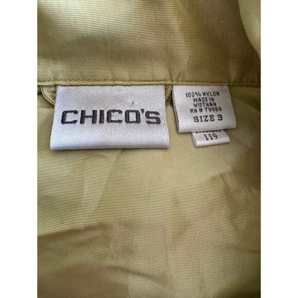 Chicos Sz XL Lime Green Lightweight Raincoat Roll Tab Sleeves Jacket EUC Spring - Picture 3 of 7